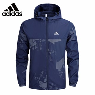 Adidas ของแท้ 100% เสื้อแจ็กเก็ตกันลม ผ้าไนล่อน มีซิป สําหรับผู้ชาย และผู้หญิง