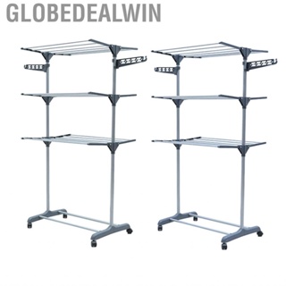 Globedealwin 3 Tier Clothes Drying Rack Multifunction Folding Rail Laundry Dryer Hanger for Indoor Outdoor