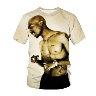 มาใหม่ เสื้อยืดลําลอง แขนสั้น พิมพ์ลายแร็ปเปอร์ 2Pac Streetwear สไตล์สปอร์ต สําหรับผู้ชาย