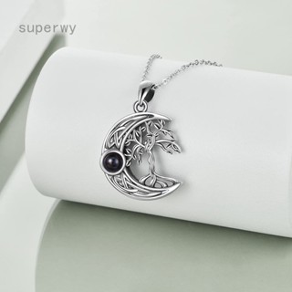 Wy1 เครื่องประดับ สร้อยคอหินมูนสโตน ลาย Tree Of Life I Love You 100 ภาษา