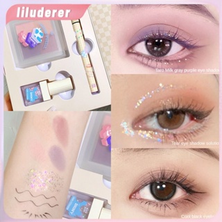 3 ชิ้น/กล่อง Matte Sequins Eye Shadow Palette Smooth Black Liquid Eyeliner Pen Shining High Gloss Highlight Eye Makeup Set HO