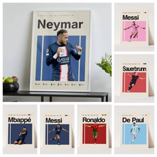 โปสเตอร์ผ้าใบ ลายฟุตบอล Messi Mbappe Neymar Ronaldo สไตล์มินิมอล สําหรับตกแต่งผนัง