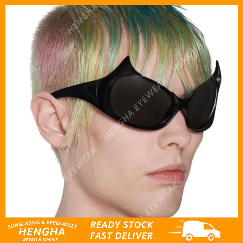 (HENGHA) แว่นกันแดดแมวปีศาจกรอบขนาดใหญ่ Niche UV400 แว่นกันแดดบังแดด Unisex
