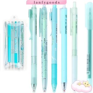 Lanfy ปากกาเจล หมึกพลาสติก ลายการ์ตูนแมวดํา แบบพกพา สีฟ้า สําหรับสํานักงาน 6 ชิ้น