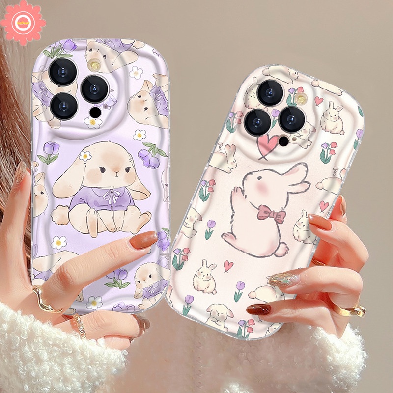 เคสโทรศัพท์มือถือ แบบนิ่ม ลายการ์ตูนกระต่าย 3D ขอบโค้ง สําหรับ IPhone 11 13 12 14 Pro MAX 7Plus XR X XS MAX 7 6S 6 8 Plus SE 2020