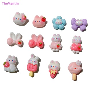 Thevantin เครื่องประดับเรซิ่น ลายการ์ตูนกระต่าย หมี สตรอเบอร์รี่ 3d สําหรับตกแต่งเล็บ Diy 10 ชิ้น