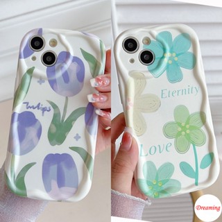 เคสโทรศัพท์มือถือ ขอบโค้ง ลายดอกทิวลิป สีม่วง สีเขียว สําหรับ VIVO V27E V25E V23E V21E V15 V19 S1 Pro Y02S Y27 Y22S Y21S Y20S Y35