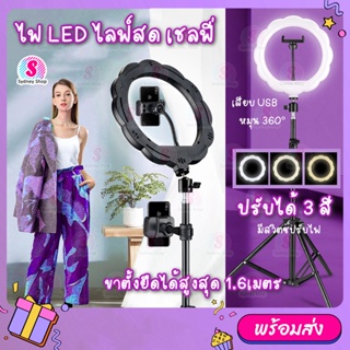 🔆 ไฟไลฟ์สด ปรับได้ 3 สีไฟวงแหวนLED ไฟแต่งหน้า ❤️ ไฟขนาด26CM ขาตั้ง1.6เมตร ไฟสตูดโอ ขาตั้งกล้อง tiktok Selfy Ring Light