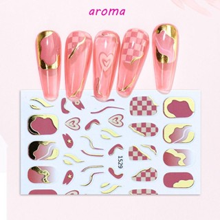 Aroma สติกเกอร์ ลายเรขาคณิต 3D แฟชั่น สําหรับติดตกแต่งเล็บผู้หญิง