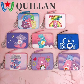 Quillan Carebears กระเป๋าสตางค์ กระเป๋าใส่เหรียญ หนัง PU ลายการ์ตูนสัตว์ หัวใจ สีรุ้ง แบบพกพา สําหรับผู้หญิง นักเรียน