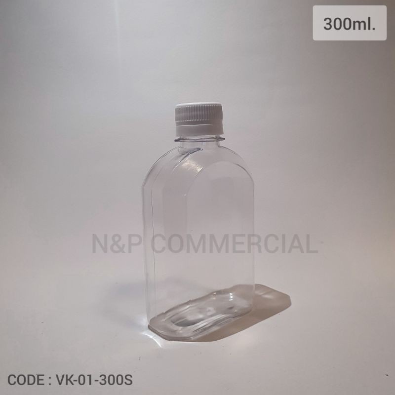 ขวดน้ำ (แพ็ค 20 ใบ) ขวดพลาสติก  PET แบนตัดเหลี่ยมโค้ง 300 ml.พร้อมฝาบิดขาดสีขาว / สีดำ [รหัส VK-01-300S]