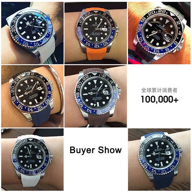 สายยางนุ่ม 20 มม. 21 มม. สำหรับ Rolex น้ำผีกษัตริย์ข้อศอกซิลิโคนสายคล้องคอผู้ชายและผู้หญิงเปลี่ยนนาฬิกาสร้อยข้อมือ