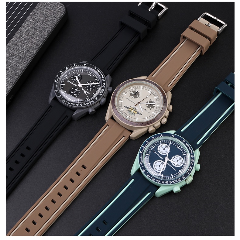 สายนาฬิกาข้อมือซิลิโคน ปลดเร็ว สองสี สําหรับ OME Co-branded Moonwatch Planet Series 20 มม.