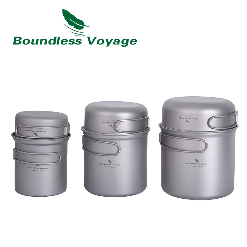 Boundless Voyage Camping หม้อไทเทเนียมชุดกระทะกลางแจ้งแบบพกพาแก้ว Multi-Functional Tableware Mess ชุดทําอาหาร