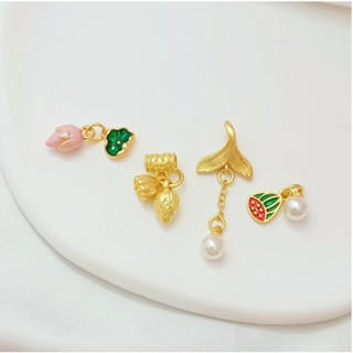 จี้สร้อยคอ สร้อยข้อมือ รูปหางปลา ใบบัว สีทอง สไตล์โบราณ DIY