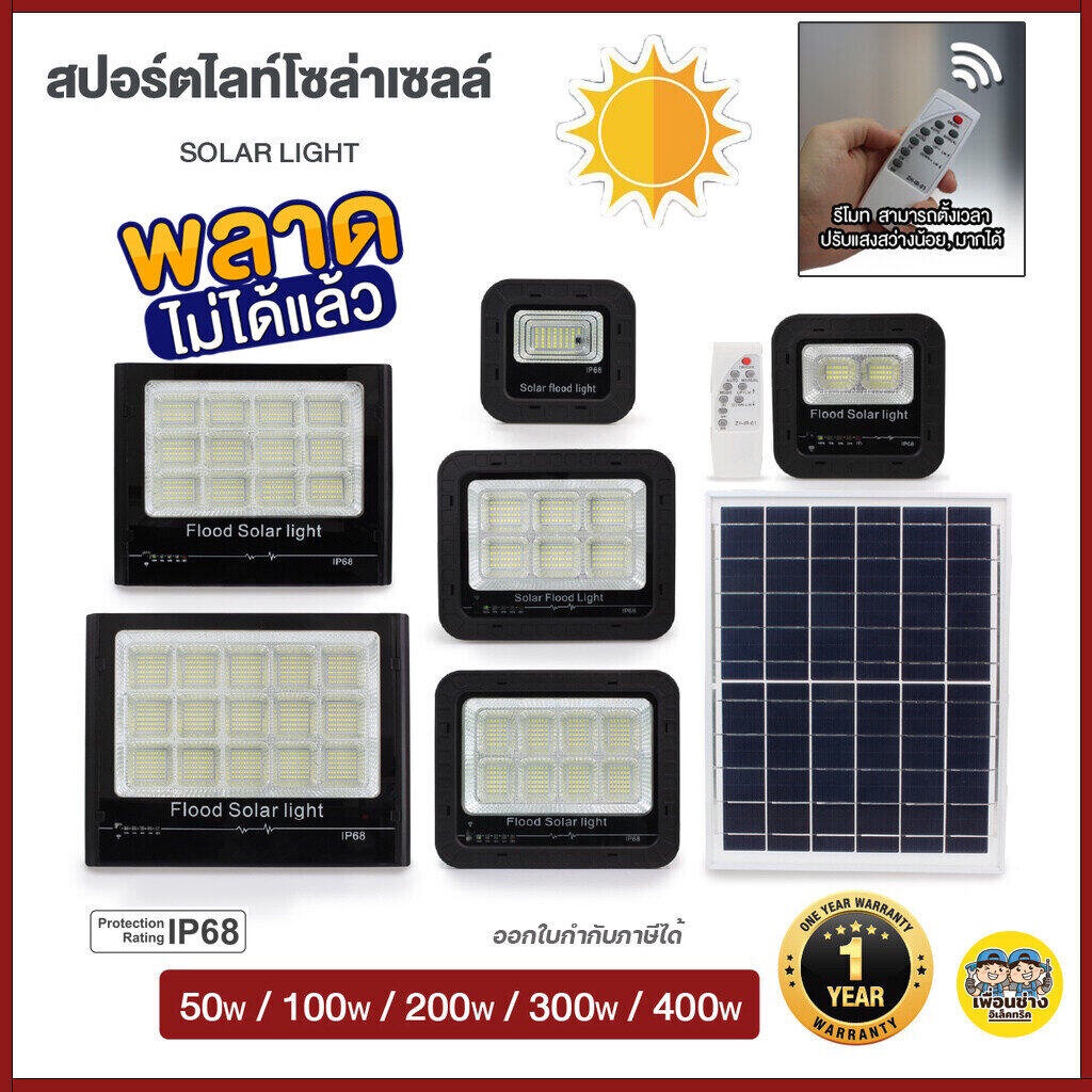 Safe&amp;save / IWACHI สปอร์ตไลท์ โซล่าเซล 50w 100w 200w 300w solar cell โคมพร้อมแผง แผงโซล่าเซลล์ โคมสปอร์ตไลท์ JD-8850A...