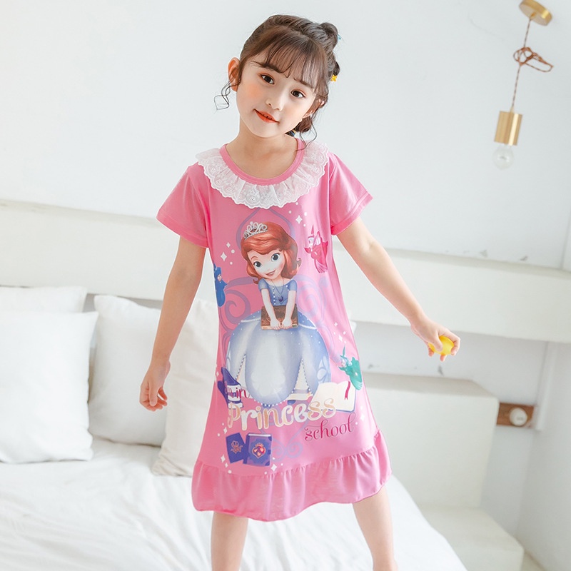 【YAOEENH】90-150 ซม. เด็ก แขนสั้น ชุดนอน กลาง เด็กเล็ก เจ้าหญิง ชุดนอน ชุดบ้าน เด็กผู้หญิง ผ้าฝ้าย ระบายอากาศ ดูดซับเหงื่อ Re