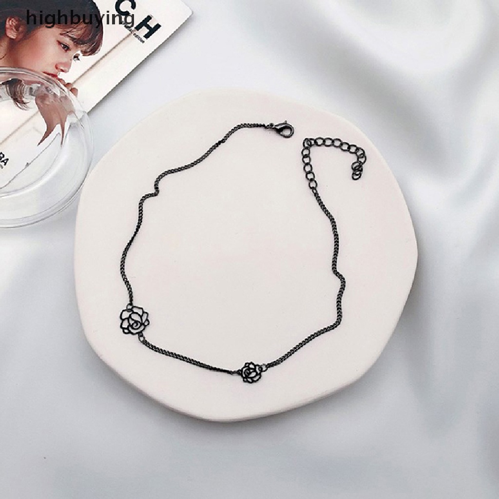 [highbuying] สร้อยคอโชคเกอร์ จี้ดอกคามิเลีย สีดํา สไตล์เกาหลี