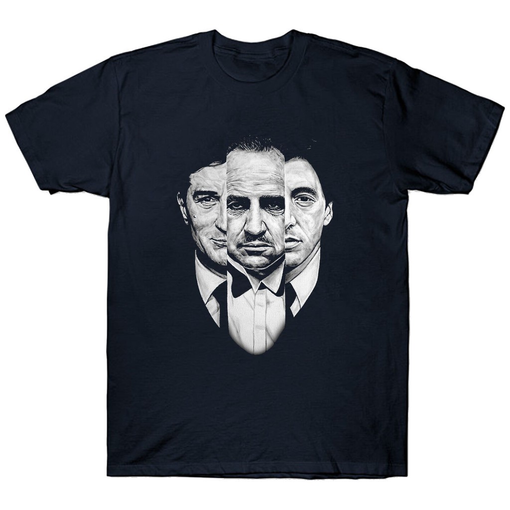 QCการพิมพ์ฝ้ายเสื้อยืดแขนสั้นลําลอง คอกลม พิมพ์ลายกราฟฟิค Godfather Trilogy Mafia Movie Italian Mob 