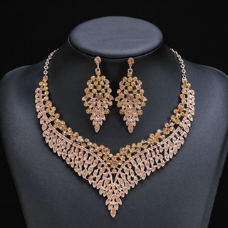 Alloy clavicle chain, palace style, European and American retro exaggerated style, crystal gemstone short necklace earring set