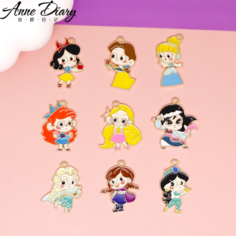 2 ชิ้น/ล็อตการ์ตูนเจ้าหญิงเคลือบโลหะผสมเคลือบจี้อุปกรณ์เสริม Charms สําหรับผู้หญิง, Key Chain/ต่างหู/สร้อยคอจี้ทําด้วยมือ DIY เครื่องประดับ 014