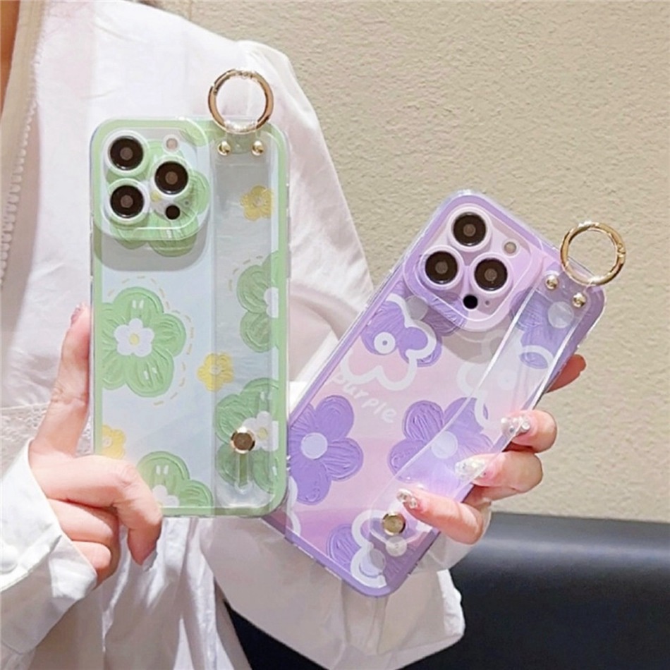 เคสโทรศัพท์มือถือแบบนิ่ม TPU ใส กันกระแทก ลายดอกไม้ พร้อมสายคล้องข้อมือ สําหรับ Samsung Galaxy S23 S22 S21 S20 Ultra S10 S9 S8 Plus Note 20 10 8 9 Plus 10 Lite