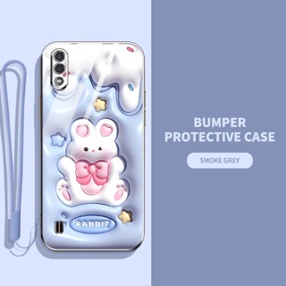 เคสโทรศัพท์มือถือ ซิลิโคนนิ่ม TPU ลายการ์ตูนกระต่าย ไดโนเสาร์ 3D พร้อมสายคล้อง สําหรับ Samsung Galaxy A01 M01