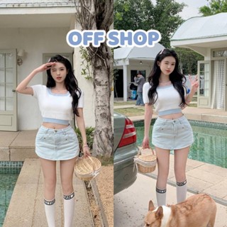 OFF SHOP พร้อมส่ง (OFF-99090) เสื้อไหมพรมแขนสั้น ดีเทลขนมุ้งมิ้งใส่สบายสีน่ารักมาก2สี  -C