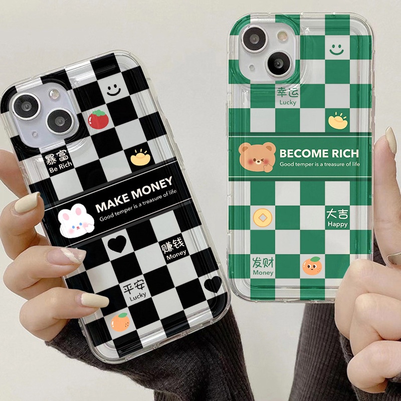 เคสโทรศัพท์มือถือกันตกแบบใสลายการ์ตูนลายสก๊อตขาวดำ For iPhone 11 12 13 14 15 Pro Max XR X XS Max 6 7 8 SE 14 plus