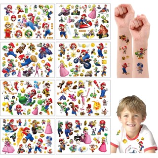 สติกเกอร์รอยสักชั่วคราว ลายการ์ตูน Super Mario Bros Luigi Yoshi Bowser Princess Donkey Kong