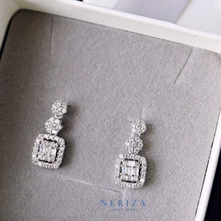 Neriza Jewelry/ ต่างหูระย้าประกบเพชรสังเคราะห์ ประกายเทียบเท่าเพชรแท้ NE166 ต่างหูเพชรประกบ ต่างหูเพชร ต่างหูระย้า