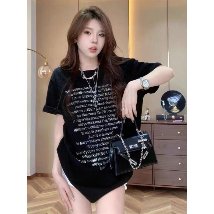 เสื้อยืดแขนสั้นลําลอง ผ้าฝ้ายแท้ ประดับเพชร สไตล์ใหม่ แฟชั่นสําหรับผู้หญิง