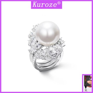 Kuroze แหวนมุก ประดับเพชร สองทาง สีขาว หรูหรา เข้ากับทุกการแต่งกาย