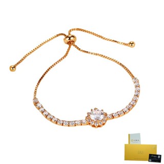 [พร้อมใบรับรอง Gra] สร้อยข้อมือ ทอง 18K ประดับเพชร สีแชมเปญ ปรับได้