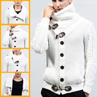 YYYเสื้อคลุมแก๊งค์หนาหนาสไตล์ชายผ้าคลุมชนิดถักด้วยปุ่มแบบปากกระบอก