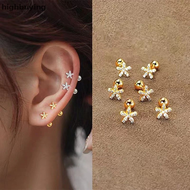 [highbuying] ต่างหูสตั๊ดเกลียว รูปดอกไม้ เครื่องประดับ สําหรับผู้หญิง 1 คู่ - รูปที่ 3