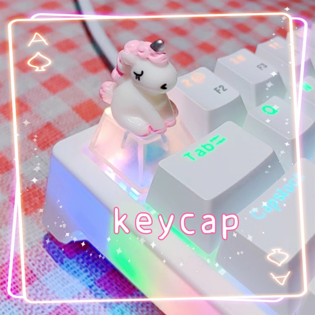 ปุ่มกดคีย์บอร์ด แบบโปร่งแสง แฮนด์เมด ลายยูนิคอร์นน่ารัก สีชมพู สําหรับคีย์บอร์ดเมคคานิคอล 0AYZ