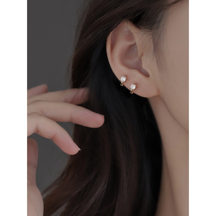 ต่างหูเงินแท้ S925 ประดับเพทาย เรียบง่าย เครื่องประดับ สําหรับผู้หญิง นักเรียน ขายส่ง ของขวัญ