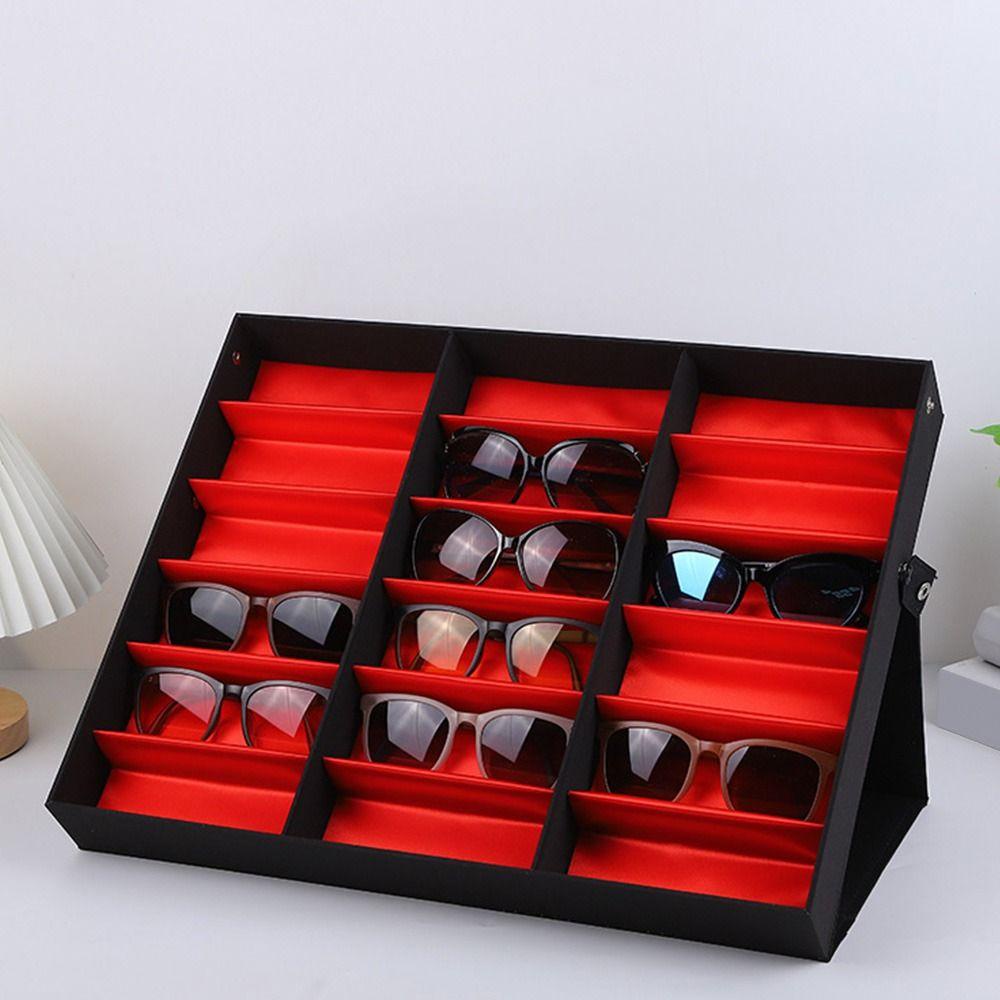 Goxi75 18 กริดแว่นตาถาดทนทานขาตั้งแว่นตา Organizer กล่อง