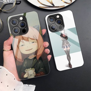เคสโทรศัพท์มือถือกระจกนิรภัย แบบแข็ง ป้องกันกล้อง ลายการ์ตูนอนิเมะ Spy×Family สําหรับ iPhone 14 13 Pro Max 11 12 X XR Xs 7 8 Plus