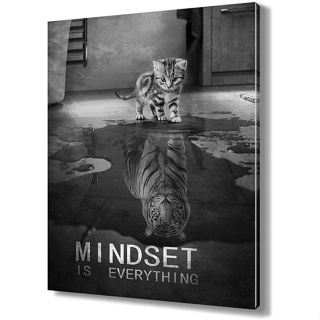 Mindset โปสเตอร์ผ้าใบ ลายแมวและเสือ สีดําและสีขาว สําหรับตกแต่งผนังห้องนอน ห้องนั่งเล่น