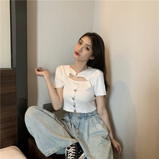 Suxi เสื้อครอปท็อป แขนสั้น ผ้าถัก เข้ารูป เข้ากับทุกการแต่งกาย สไตล์เกาหลี เรียบง่าย แฟชั่นฤดูร้อน สําหรับผู้หญิง