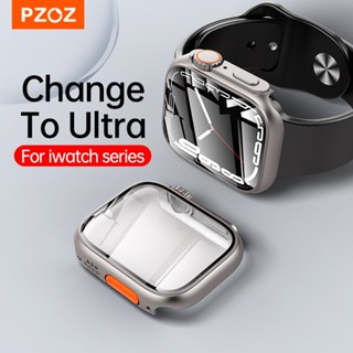 Pzoz เคสป้องกันหน้าจอ PC แบบแข็ง พร้อมกระจกนิรภัย อุปกรณ์เสริม สําหรับ Apple Watch Series 8 7 45 มม. iWatch 4 5 6 se 44 มม.