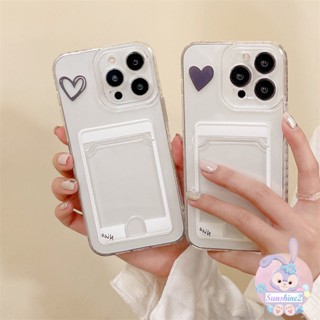 เคสโทรศัพท์มือถือแบบนิ่ม TPU ใส กันกระแทก พร้อมช่องใส่บัตร รูปหัวใจ เรียบง่าย สําหรับ iPhone 14 13 12 11 Pro Max X Xr Xs Max 8 7 Plus SE2020