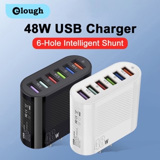 Elough อะแดปเตอร์ชาร์จโทรศัพท์มือถือ 48W 6 พอร์ต USB แบบติดผนัง