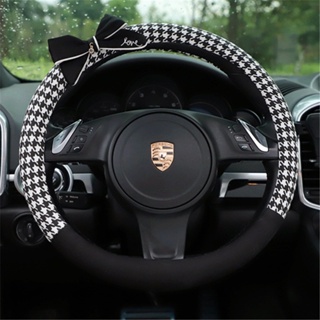 Fashion Car Steering Wheel Cover Houndstooth Bow Cotton Car Handle Cover Four Seasons Universal Car Supplies steering wheel cover 38cm car accessories interior organizer