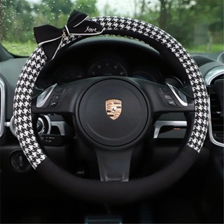 Fashion Car Steering Wheel Cover Houndstooth Bow Cotton Car Handle Cover Four Seasons Universal Car Supplies steering wheel cover 38cm car accessories interior organizer