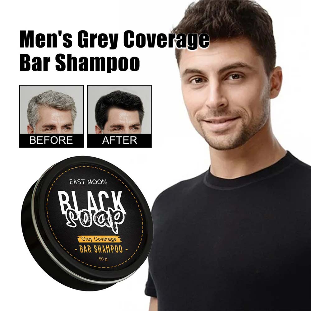 2PCS Men’s Grey Coverage Bar Shampoo Hair Darkening Black Soap for Grey Hair