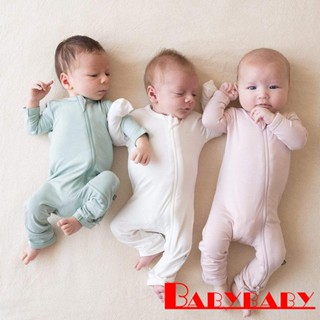 Babybaby- ทารกแรกเกิด ซิป แขนยาว คอกลม สีพื้น จั๊มสูท ไร้เท้า