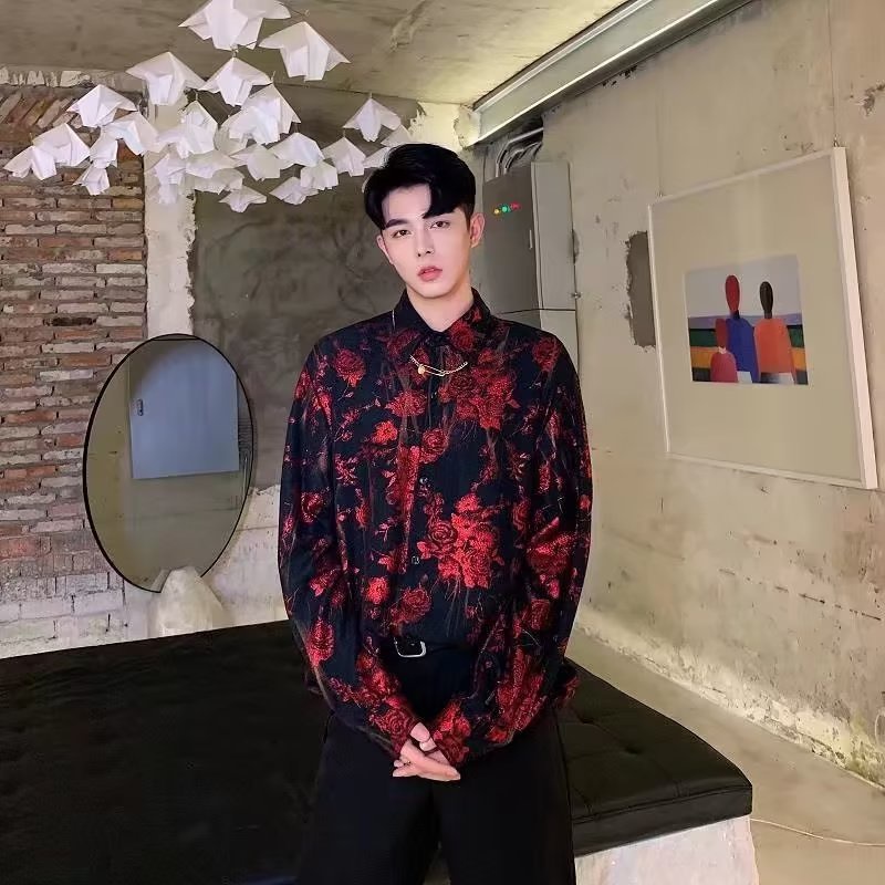 เสื้อเชิ้ตแขนยาวลําลอง พิมพ์ลาย ขนาดใหญ่ แฟชั่นยอดนิยม สไตล์เกาหลี สําหรับผู้ชาย
